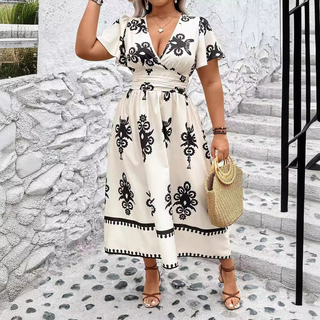 Damen Wickel-Midikleid mit taillierter Drapierung und dekorativem Bordürenprint Echo Archiv