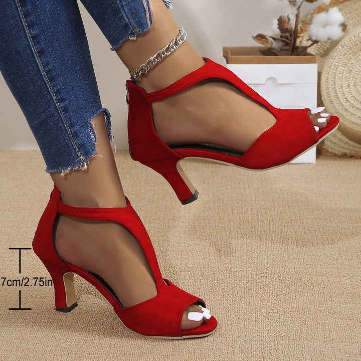 Damen nan elegante T-Riemchen Sandalette mit Fersenreißverschluss und mittelhohem Absatz Echo Archiv