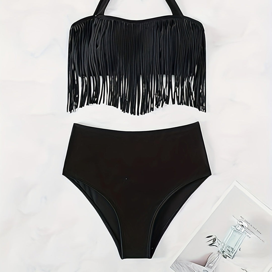 Damen Bikiniset mit fransigem Oberteil und hoch taillierter Hose Echo Archiv