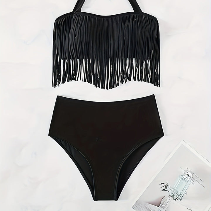 Damen Bikiniset mit fransigem Oberteil und hoch taillierter Hose Echo Archiv