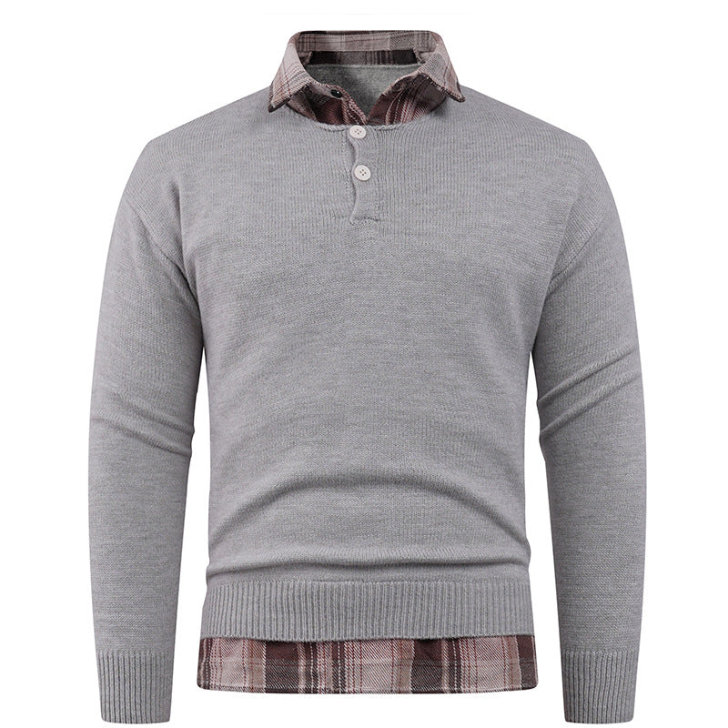 Herren Pullover mit integriertem Hemdkragen und Knopfdetails Echoarchiv