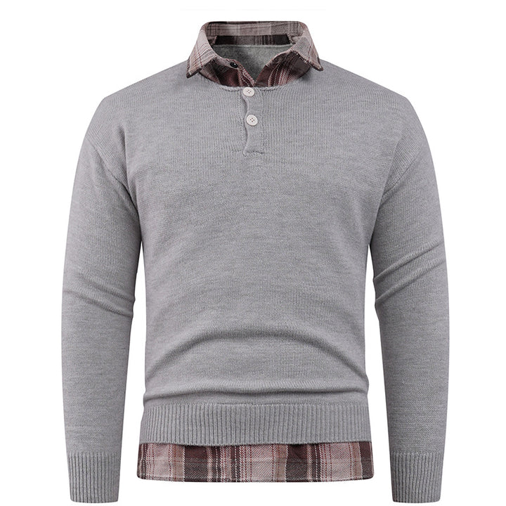 Herren Pullover mit integriertem Hemdkragen und Knopfdetails Echoarchiv