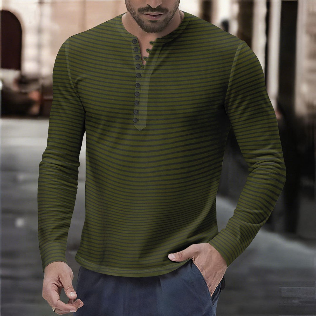 Herren Langarm-Henley-Shirt mit modernem Streifenmuster Echoarchiv