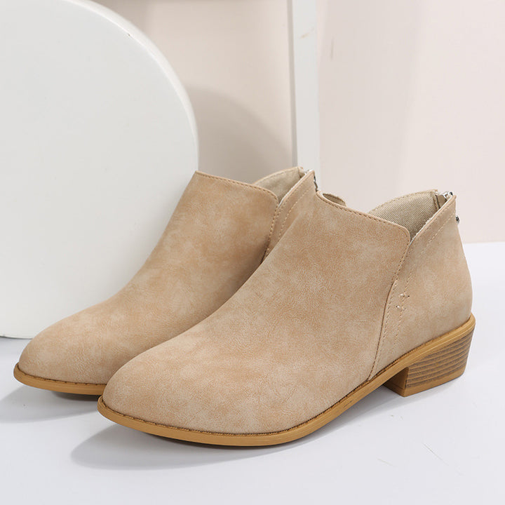 Damen Schlupf-Ankleboots mit hinterem Reißverschluss, spitzer Leisten und niedrigem Blockabsatz Echo Archiv
