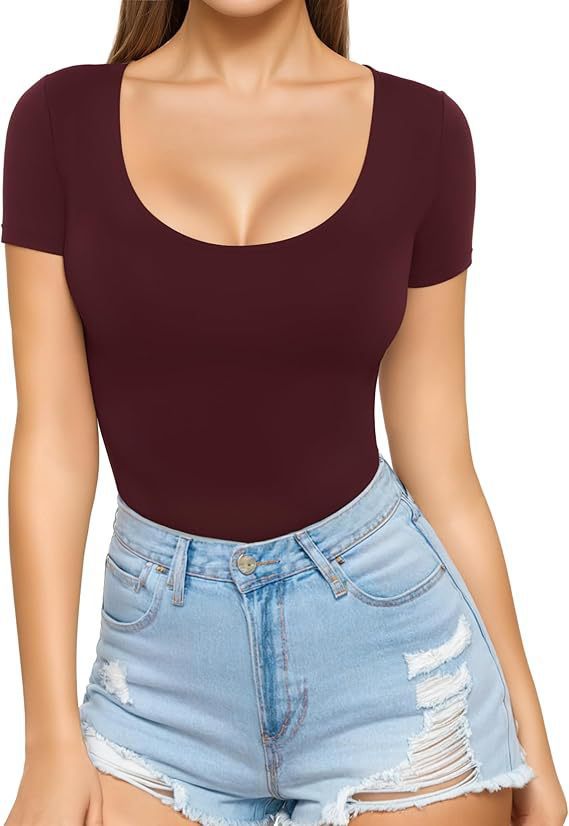 Damen figurbetontes Kurzarm-Body mit rundem Ausschnitt und nahtlosem Design Echo Archiv