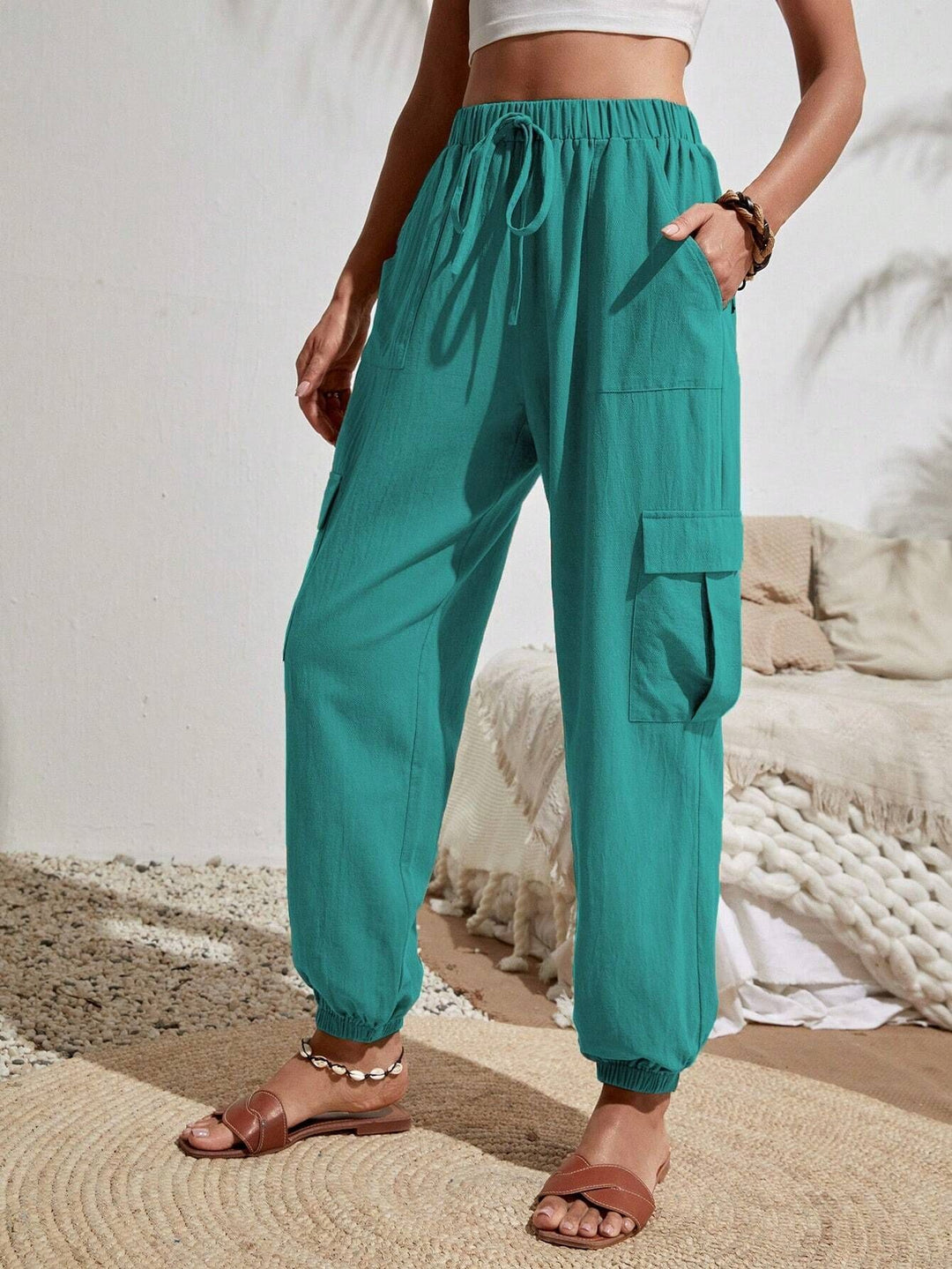 Damen Cargo-Jogginghose mit elastischem Bund, Kordelzug und aufgesetzten Taschen Echo Archiv