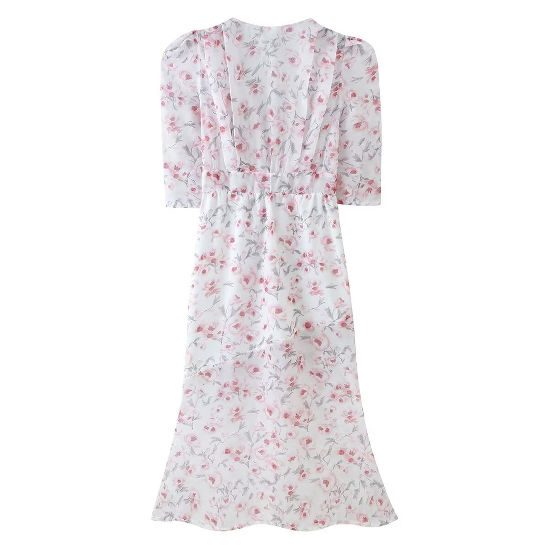 Damen Chiffon-Midikleid mit floraler Allover‑Optik, V‑Ausschnitt und geraffter Taille Echo Archiv