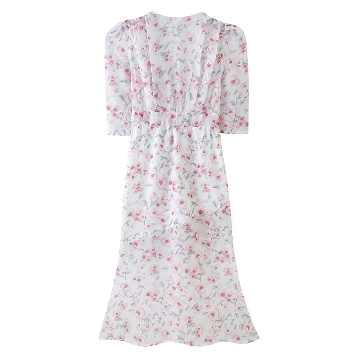 Damen Chiffon-Midikleid mit floraler Allover‑Optik, V‑Ausschnitt und geraffter Taille Echo Archiv