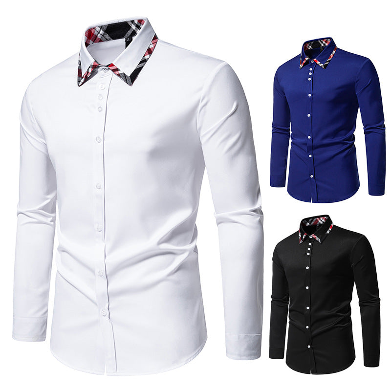 Herren elegantes Langarmhemd mit kontrastierenden Karodetails Echoarchiv