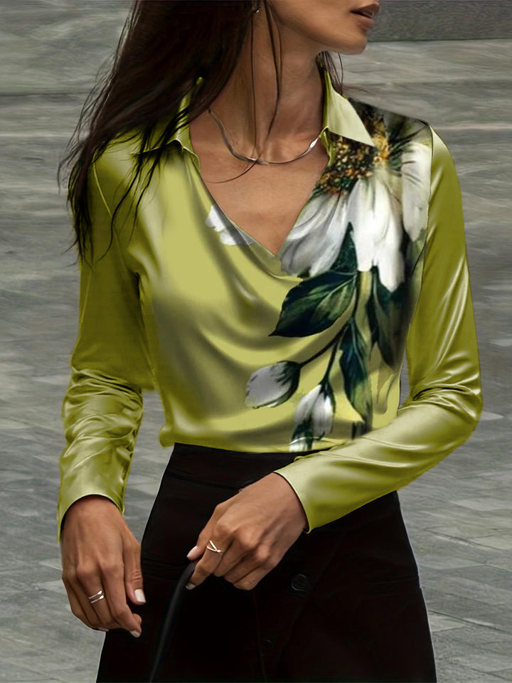 Damen Satinbluse mit Wasserfallkragen und Hemdkragen Echoarchiv