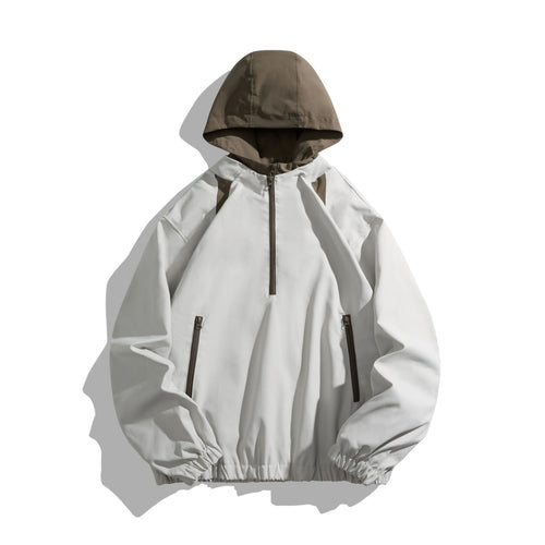 Unisex Leichter Anorak mit Kontrastkapuze und halbem Reißverschluss Echoarchiv
