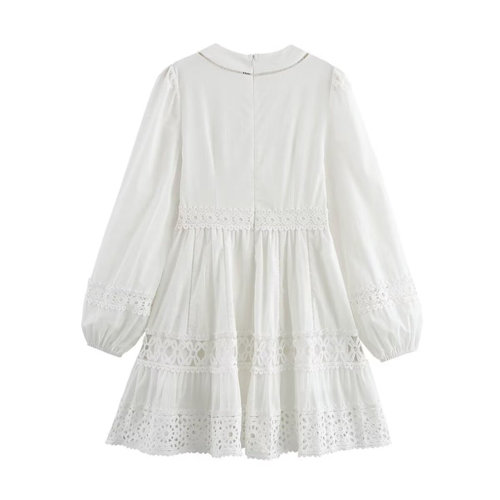 Damen Kurzes Boho-Kleid mit V‑Ausschnitt, Volantstufen und Häkelspitzen Echo Archiv