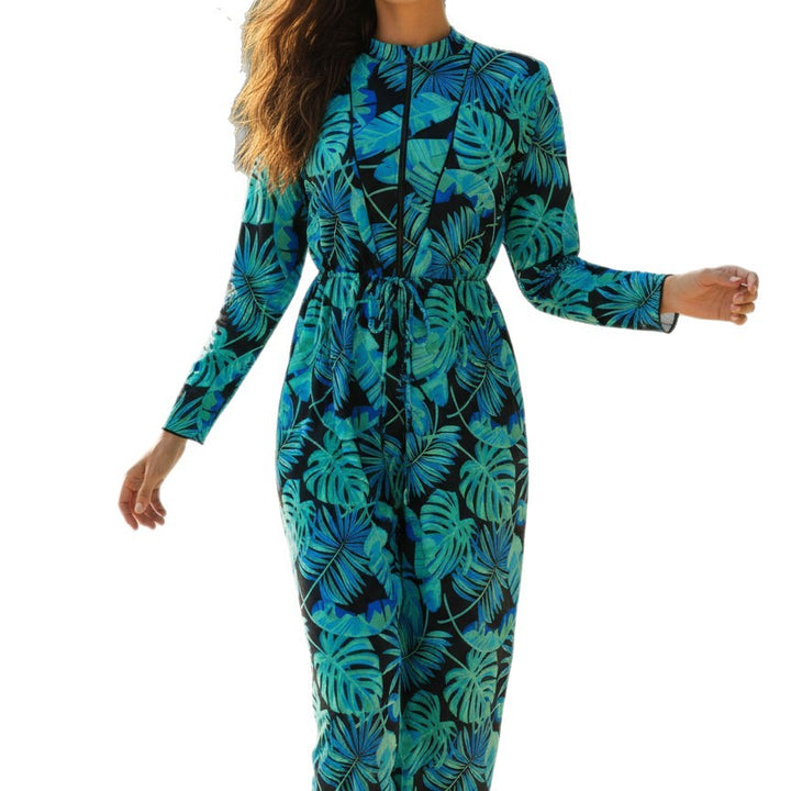 Damen Longsleeve Schwimmanzug mit floralem Design und sportlichem Reißverschluss Echo Archiv