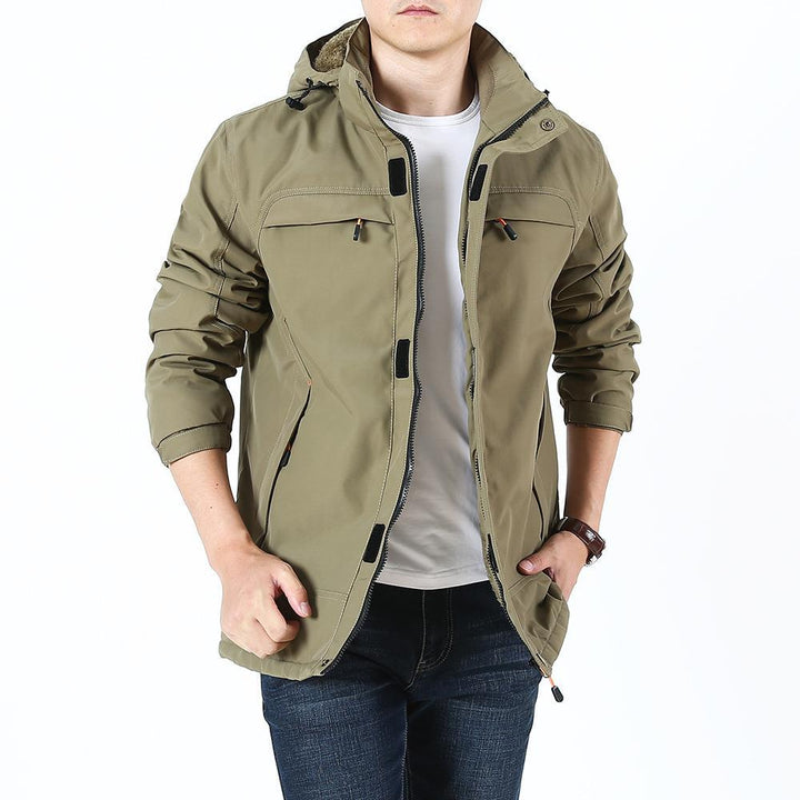 Herren Leichter Softshell-Parka mit Fleecegefütterter Kapuze und Multifunktions‑Taschen Echoarchiv