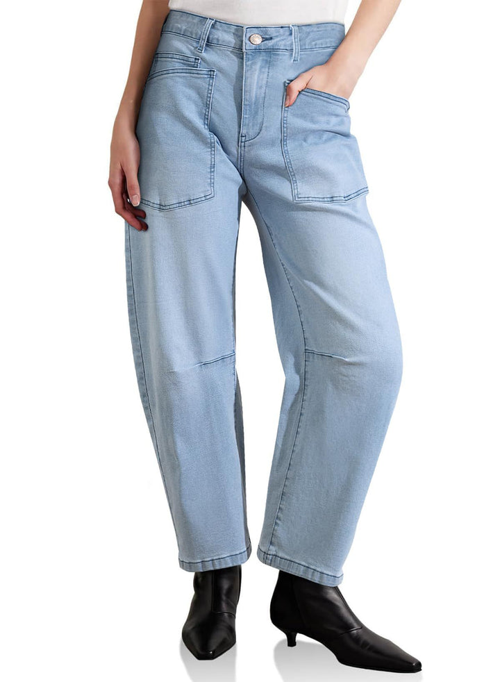 Damen nan lässige Canvas-Hose mit hohem Bund, weitem Bein und aufgesetzten Taschen Echo Archiv
