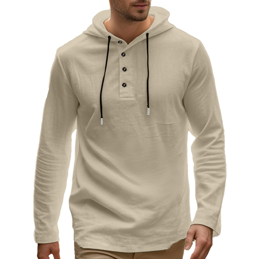 Herren lässiges Langarm-Hoodie-Shirt mit Knopfdetails und praktischen Taschen Echoarchiv