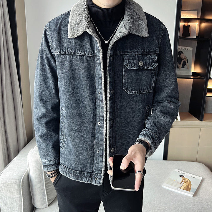 Herren Lässige Denimjacke mit Teddyfellkragen – Denvaro