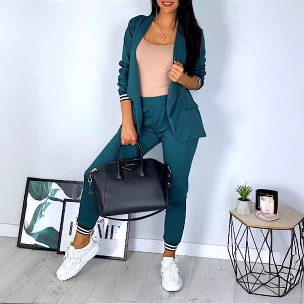 Damen nan sportlich-elegantes Blazer-Jogginghose Zweiteiler mit elastischem Bund und Bündchen Echo Archiv