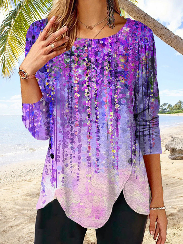 Damen Langärmeliges Oversize-Sweatshirt mit abstraktem Aquarell-Mosaikprint – Avérine