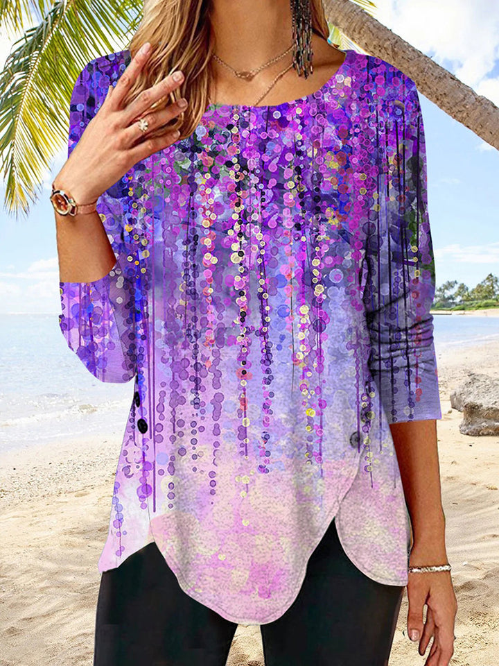 Damen Langärmeliges Oversize-Sweatshirt mit abstraktem Aquarell-Mosaikprint – Avérine