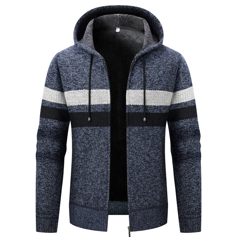 Herren Kapuzen-Strickjacke mit Teddyfutter, Reißverschluss und Kontraststreifen Echo Archiv