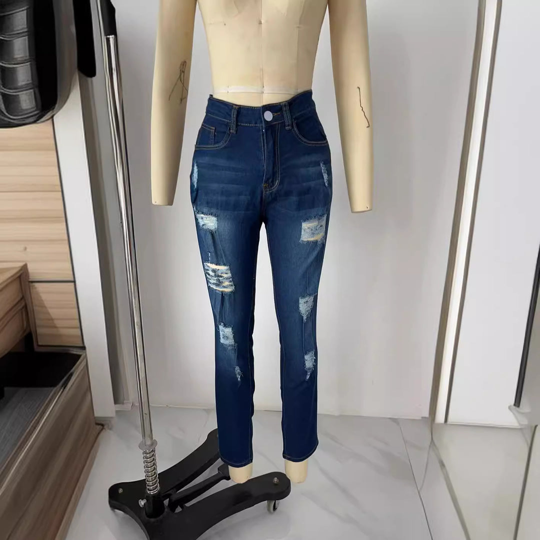 Damen nan hochgeschnittene Skinny-Jeans mit Destroyed-Details und umgeschlagenem Knöchelabschluss Echo Archiv