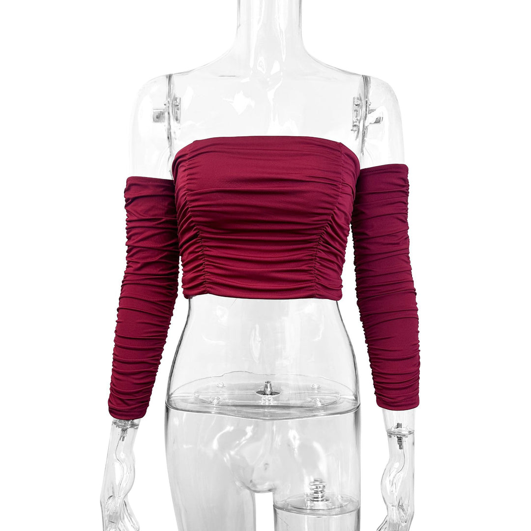 Damen Off-Shoulder Crop Top mit Faltenwurf Echo Archiv