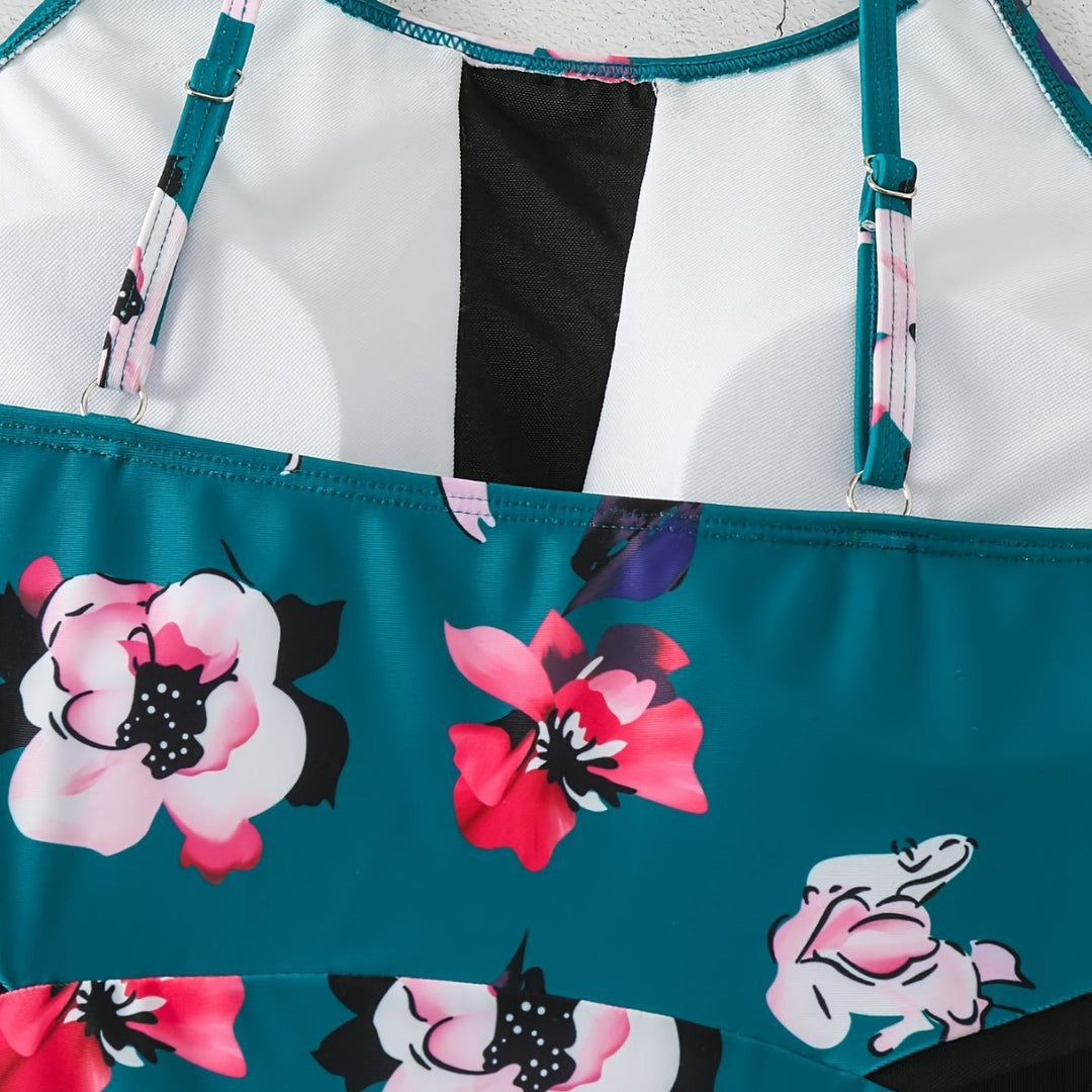 Damen Einteiliger Badeanzug mit modischem floralem Design und schickem Schwarz Echo Archiv