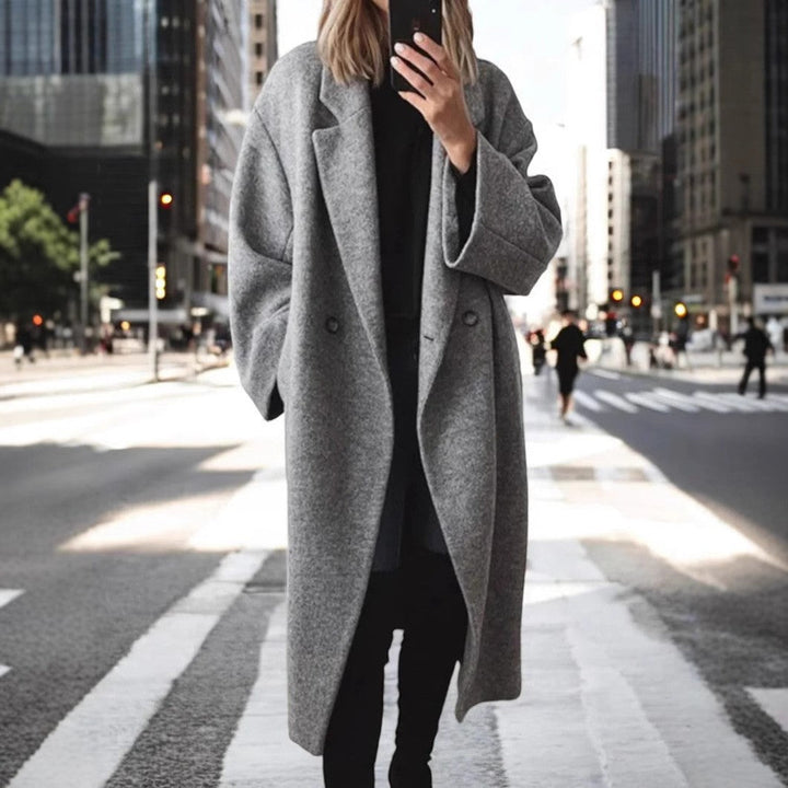 Damen klassischer Oversized-Mantel mit doppeltem Knopfverschluss und breitem Revers Echoarchiv
