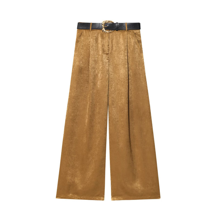 Damen High‑Waist Palazzo‑Hose mit Leoparden‑Print, weitem Bein und Ziergürtel Echo Archiv