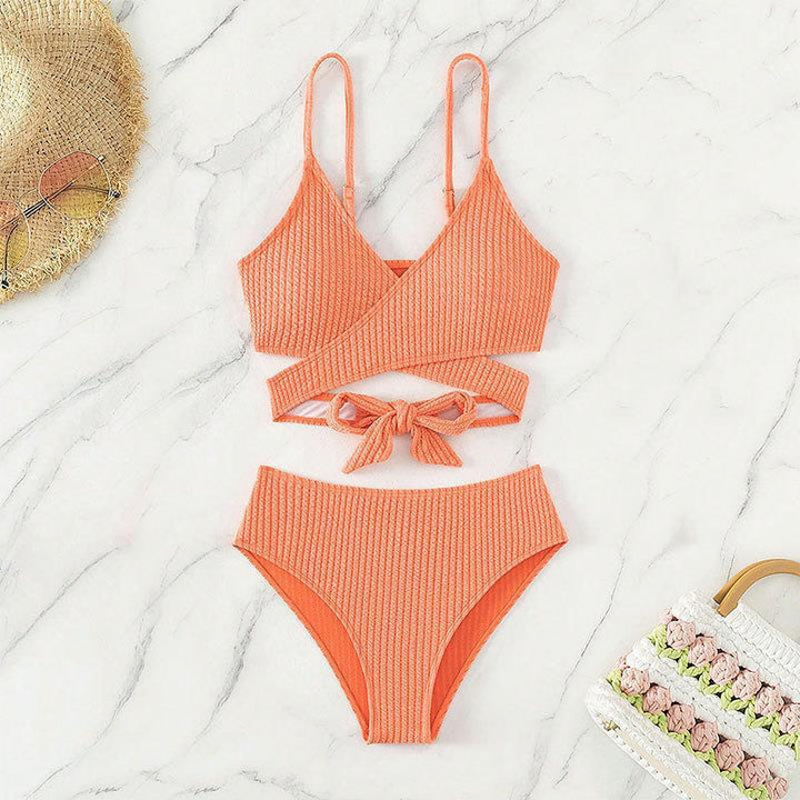 Damen Rippstruktur Bikini-Set mit verstellbaren Trägern und hohem Taillenschnitt Echo Archiv