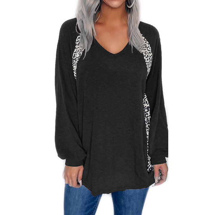Damen Oversize V-Ausschnitt Langarm-Tunik mit Leo-Seiteneinsätzen und lässiger Silhouette Echoarchiv