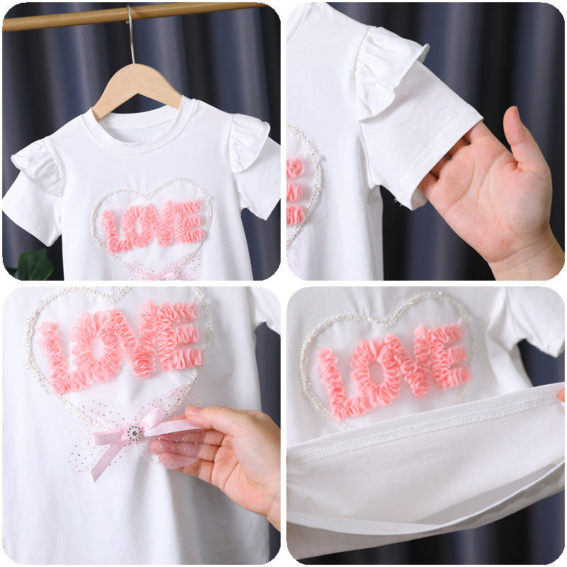 Mädchen T-Shirt mit Rüschendetails und Herzen-Applikation Echo Archiv