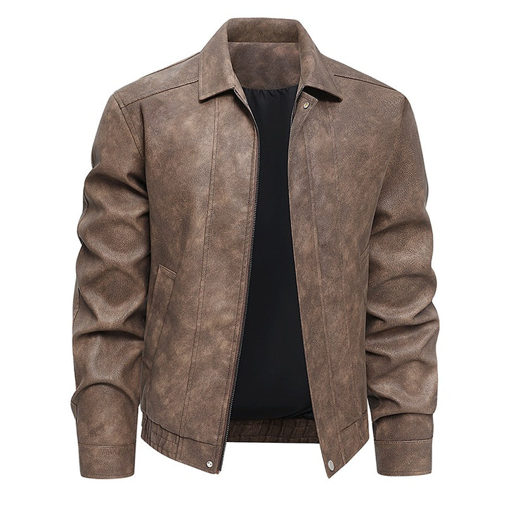 Herren Kurz geschnittene Kunstlederjacke im Vintage‑Look mit Hemdkragen & durchgehendem Reißverschluss Echoarchiv