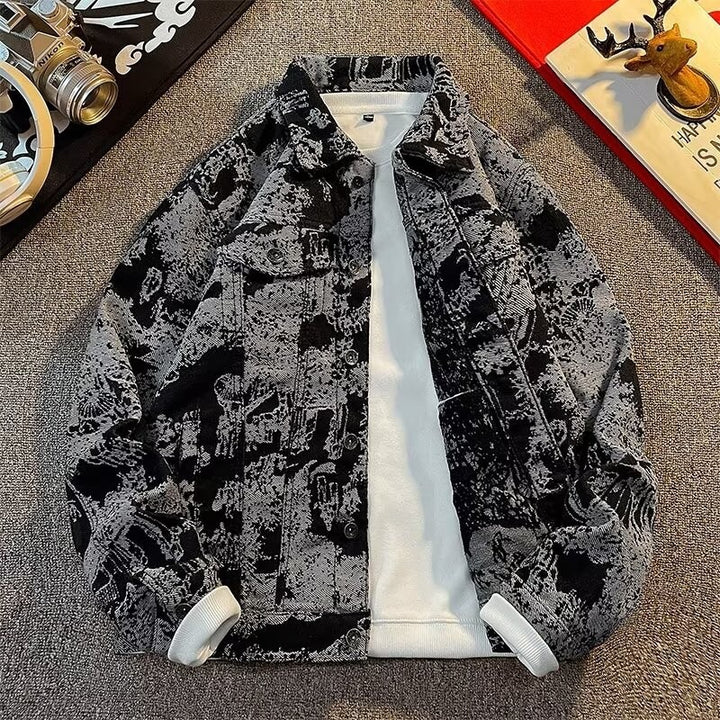 Herren Denimjacke mit kreativem Allover-Print Echoarchiv