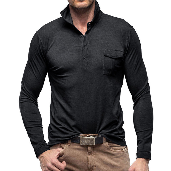 Herren Langarm Poloshirt mit modernem Stehkragen Echoarchiv