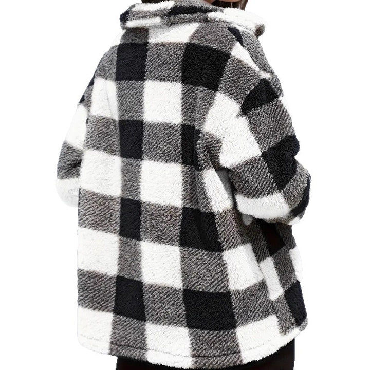 Damen nan gefütterte Karo Teddy-Fleece Shacket mit Knopfleiste und aufgesetzten Taschen Echo Archiv