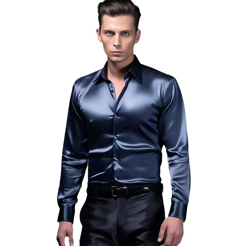 Herren Elegantes Satin-Hemd mit glänzender Oberfläche und modernem Schnitt Echoarchiv