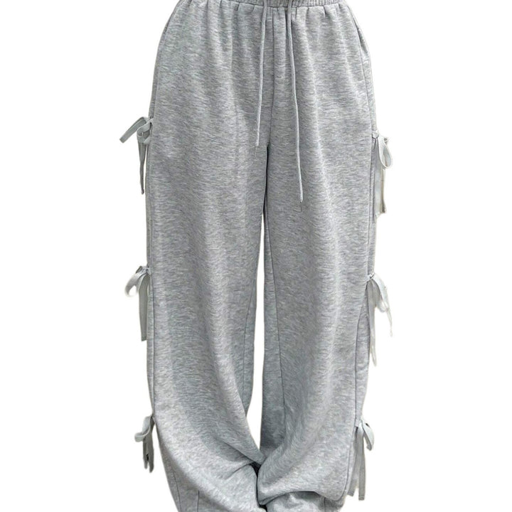 Damen lockere Wide‑Leg Loungehose mit elastischem Bund, Kordelzug und seitlichen Zierschleifen – Avélisse