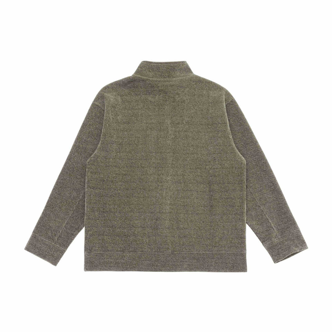 Unisex Feinstruktur-Halfzip-Pullover mit Stehkragen und karierter Knopfleiste Echoarchiv