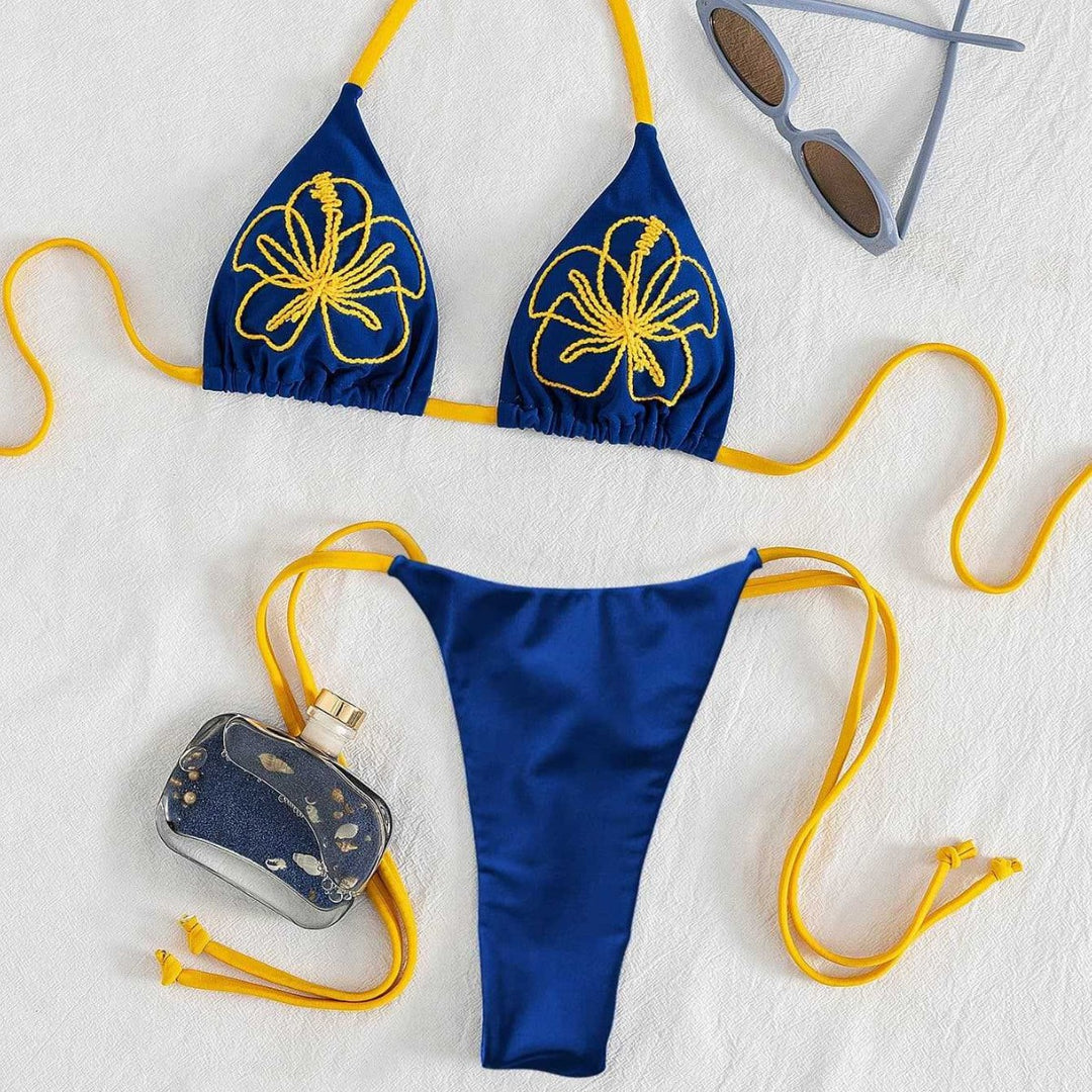 Damen Triangel-Bikini mit floralen Stickereien und verstellbaren Trägern Echo Archiv