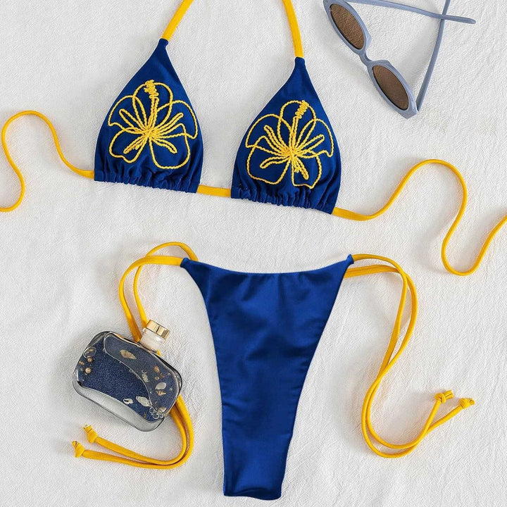 Damen Triangel-Bikini mit floralen Stickereien und verstellbaren Trägern Echo Archiv
