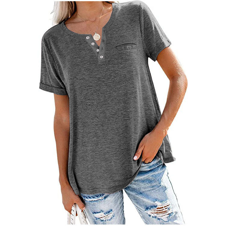 Damen hochwertiges T-Shirt mit Knopfdetail und lockerem Schnitt Echoarchiv