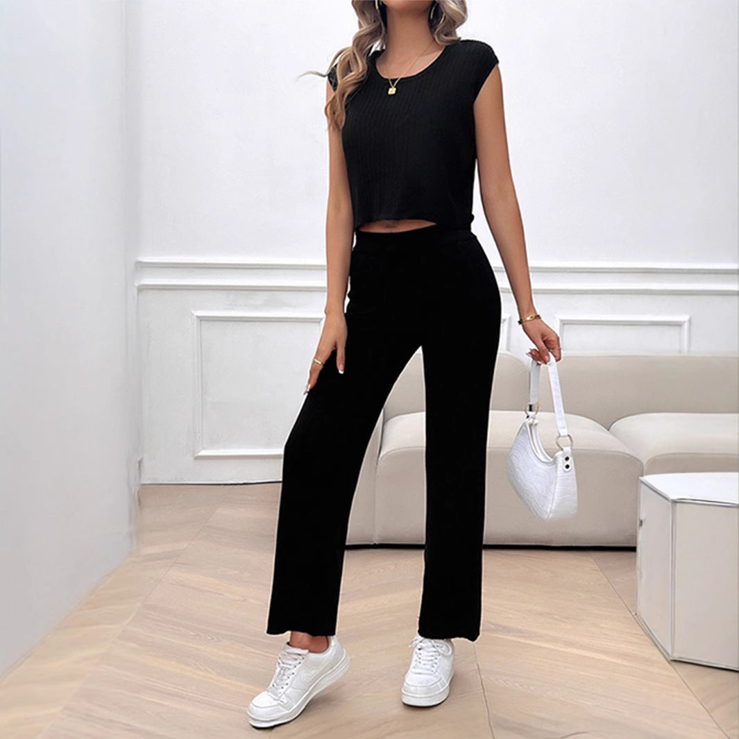 Damen Strick Zweiteiliges Set mit cropped Oberteil und weiter Hose Echo Archiv