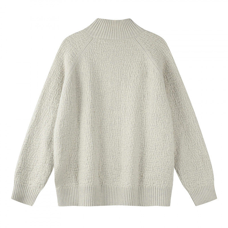 Unisex Strukturierter Halbzip-Strickpullover mit Henley-Knopfleiste und Raglanärmeln Echo Archiv