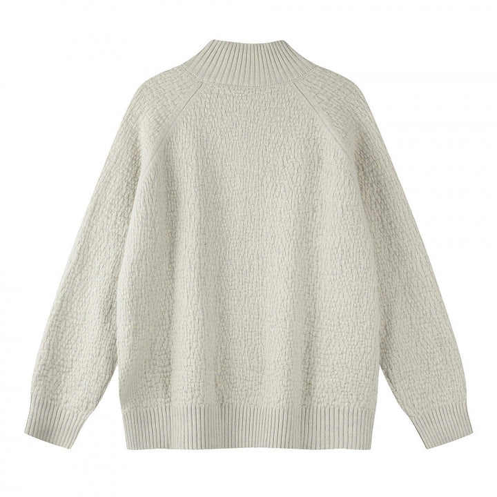 Unisex Strukturierter Halbzip-Strickpullover mit Henley-Knopfleiste und Raglanärmeln Echo Archiv