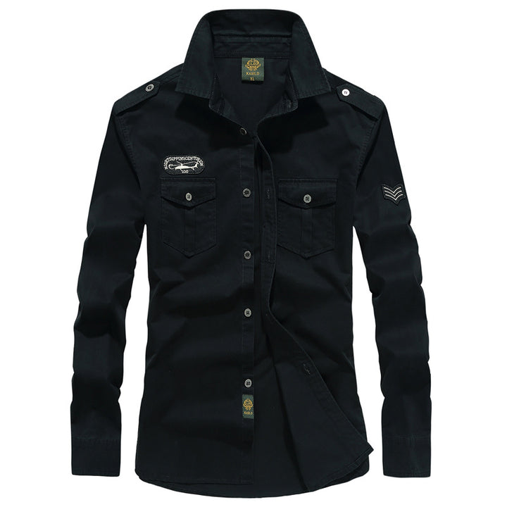 Herren nan militärisch inspiriertes Utility-Hemd aus Baumwollmix mit Epauletten, Brusttaschen und Emblem-Patches Echo Archiv