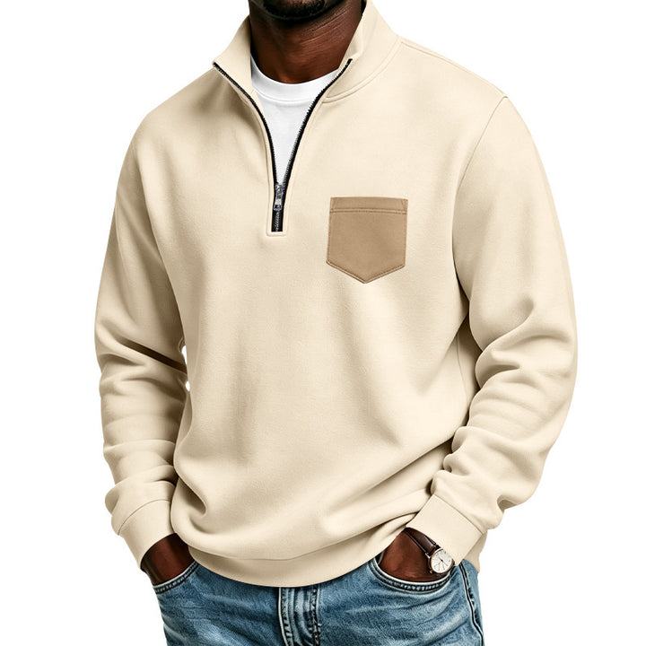 Herren Troyer-Sweatshirt mit halbem Reißverschluss und kontrastierter Brusttasche Echoarchiv