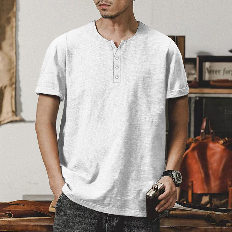 Herren Casual Henley-T-Shirt aus hochwertiger Baumwolle mit Knopfleiste Echoarchiv