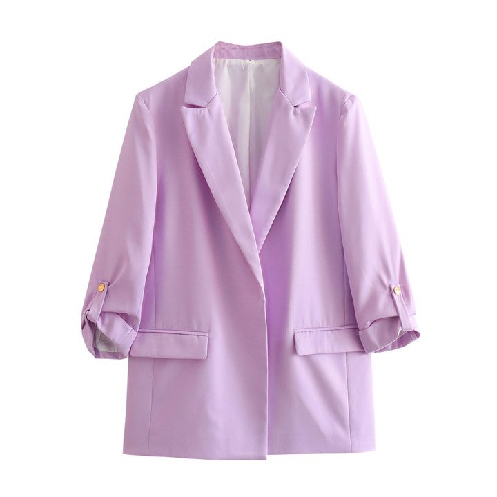 Damen unstrukturierter Longblazer mit kastigem Schnitt, krempelbaren Ärmeln und Paspelklappen – Célinea